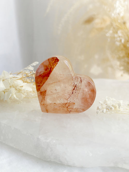 FIRE QUARTZ HEART || FQFH02 WITH GOLDEN HEALER INCLUSIONS