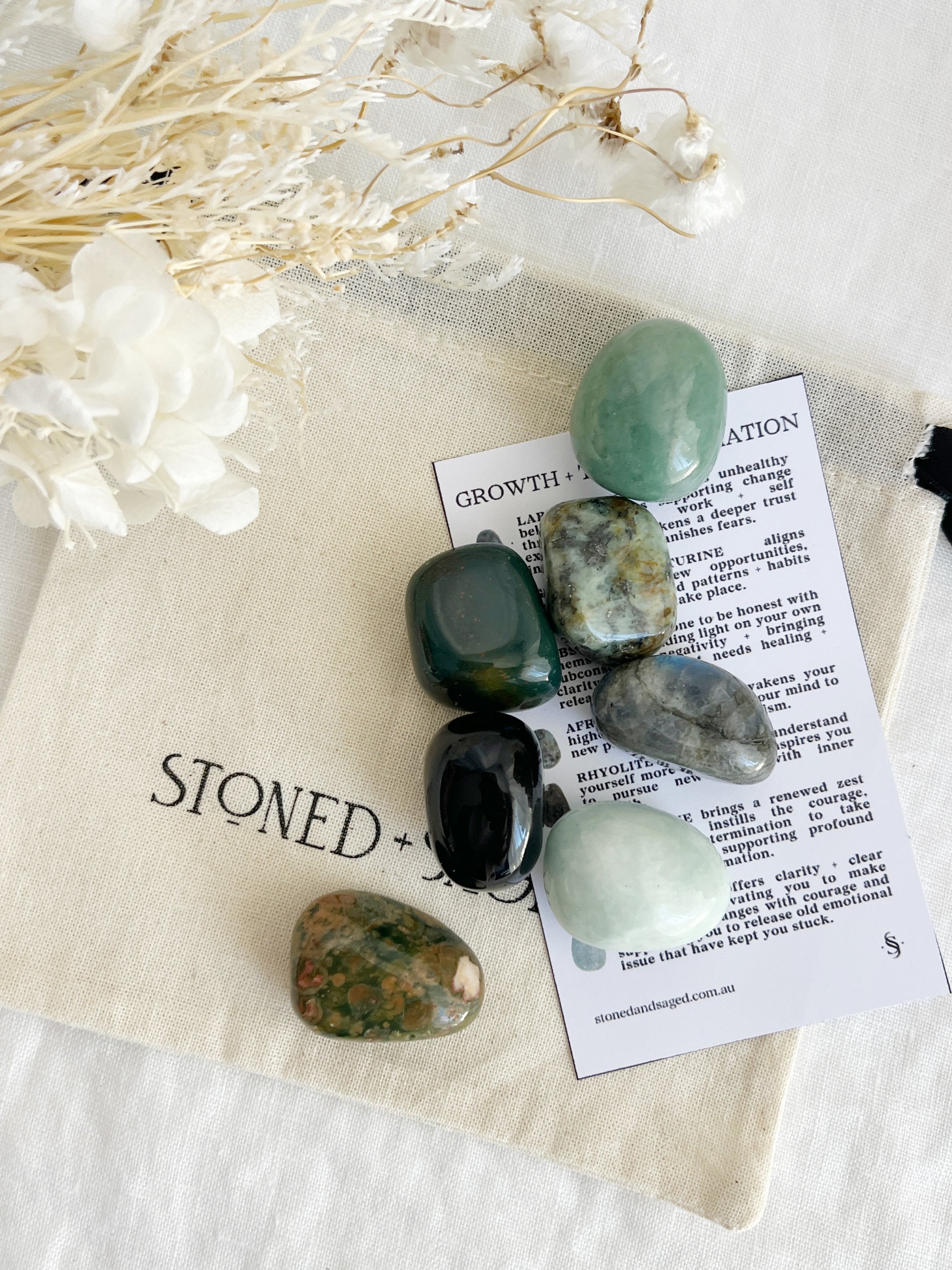 growth, change + transformation, crystal support kit, stoned + saged australia