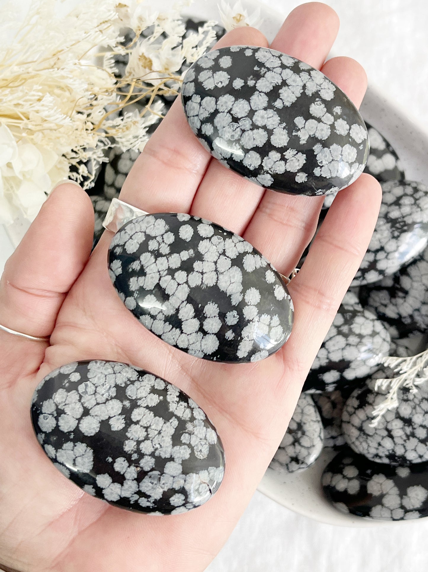 SNOWFLAKE OBSIDIAN PALMSTONE || INTUITIVELY CHOSEN