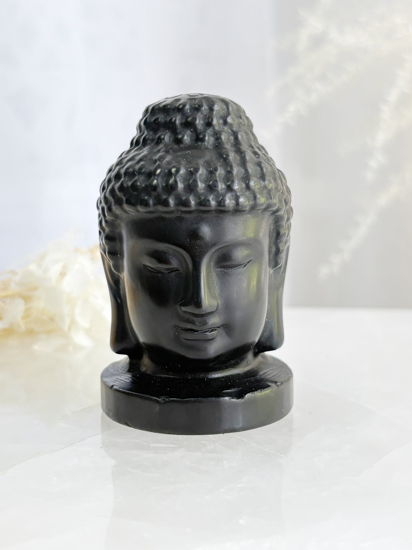 BLACK OBSIDIAN BUDDHA HEAD CARVING STONED AND SAGED AUSTRALIA
