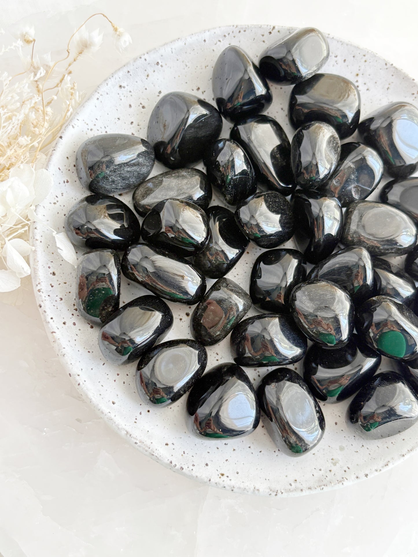 SILVER SHEEN OBSIDIAN TUMBLE STONED AND SAGED AUSTRALIA