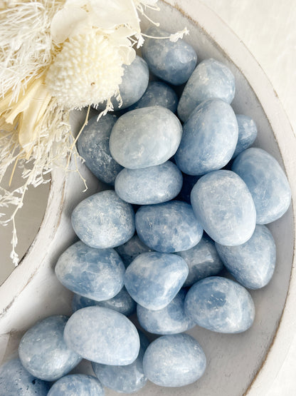 Blue Calcite tumble stone, crystal shop Australia 