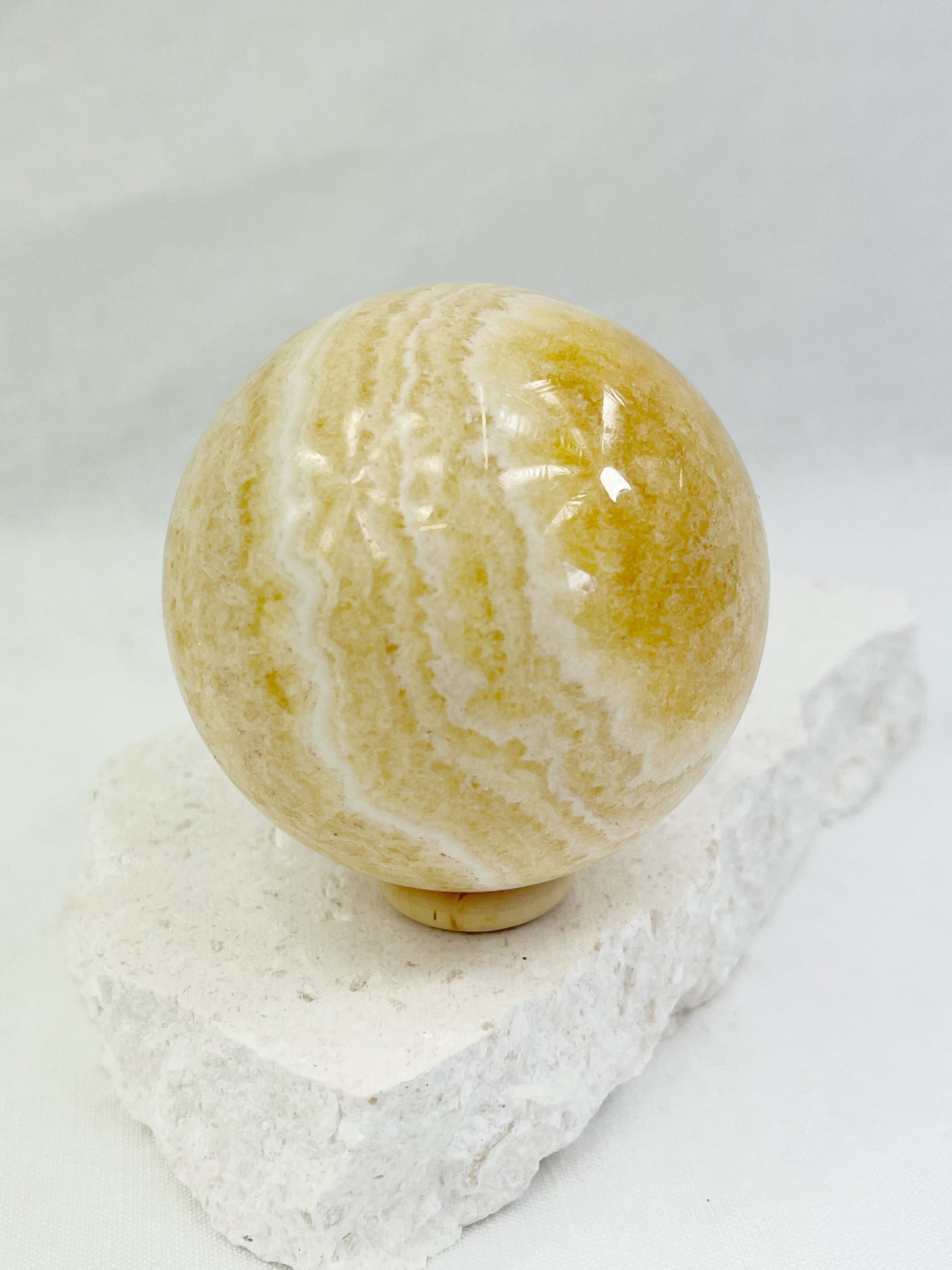 ORANGE CALCITE SPHERE, STONED AND SAGED AUSTRALIA