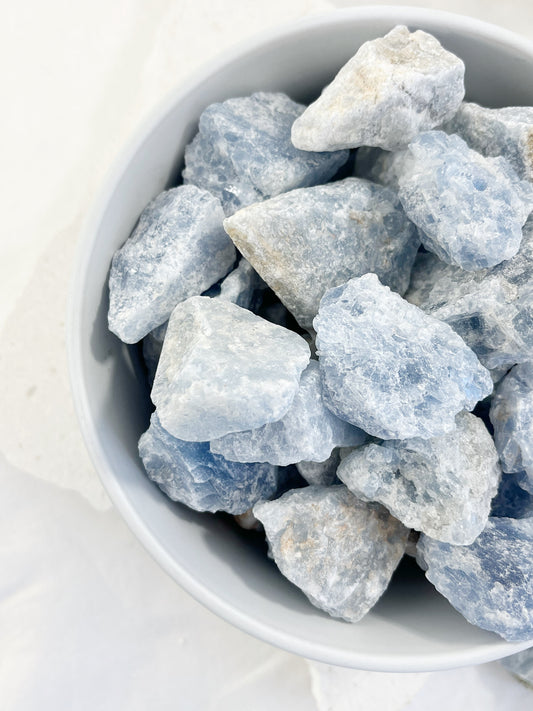 BLUE CALCITE ROUGH, STONED AND SAGED AUSTRALIA