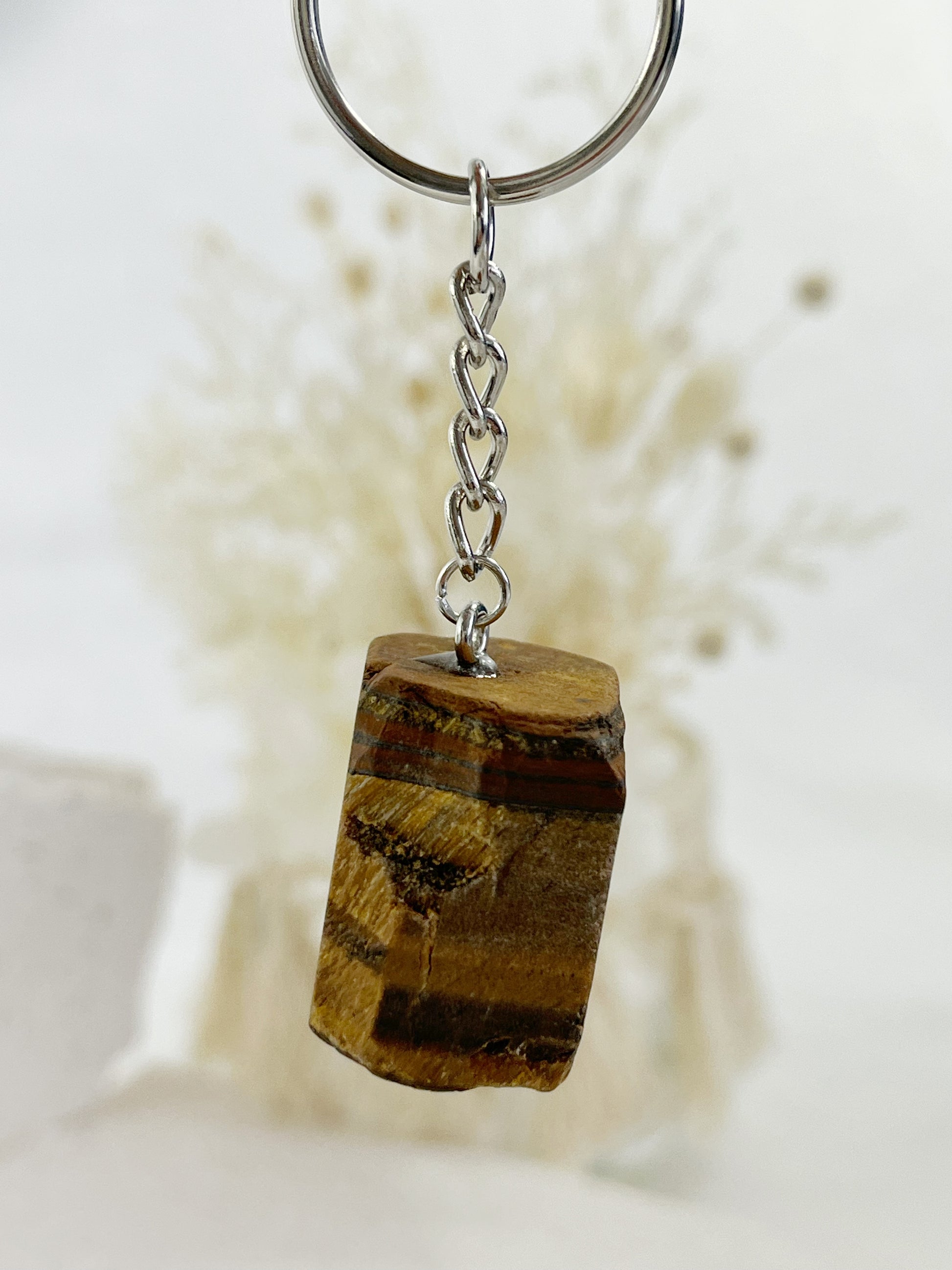 ROUGH TIGERS EYE KEYRING, STONED AND SAGED AUSTRALIA